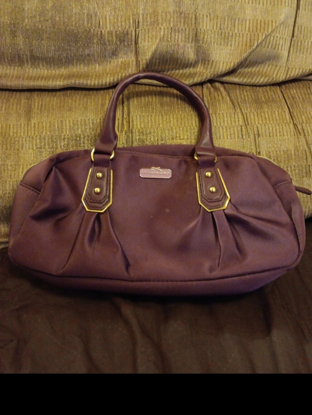 purple Victoria's Secret satin mini baguette purse